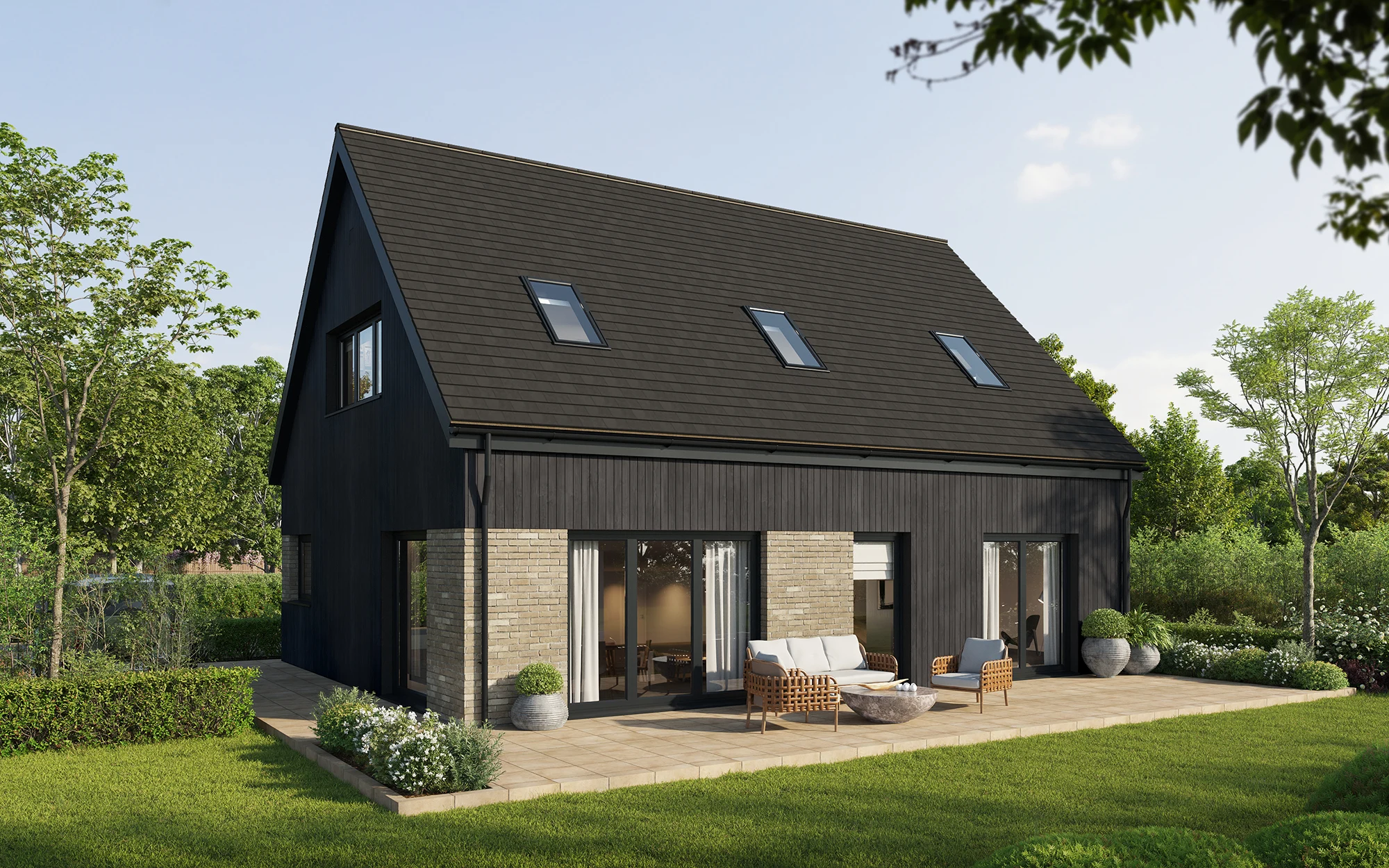 Sample house, Dark, Dark board, Dark tile